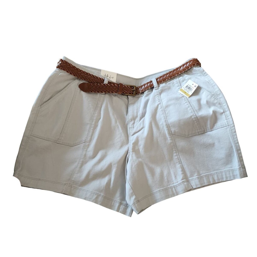 Style & Co. Women Size 14 Khaki‎ Belted Utility-Pocket Mid Rise Shorts